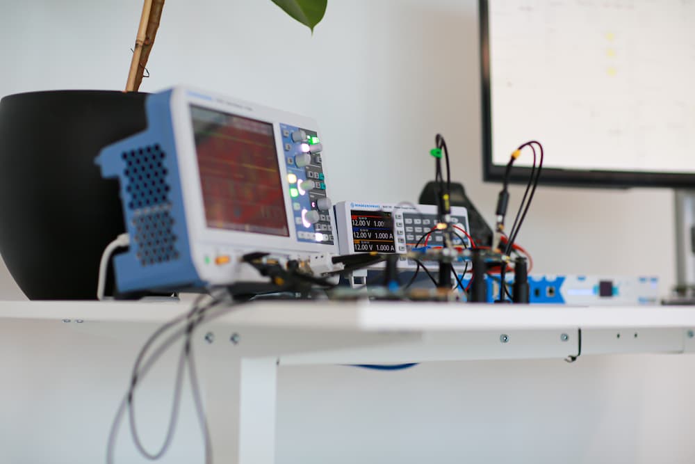 lab equipement - oscilloscope on a table